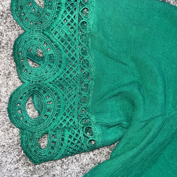 Green Knit Lace Trim Blouse - Picture 5 of 7
